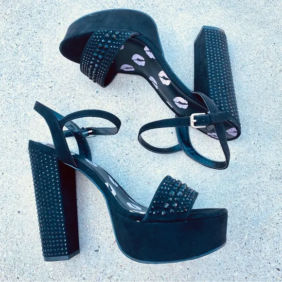 JUICY COUTURE Oliver heels platform sandals black rhinestone studded strappy 10