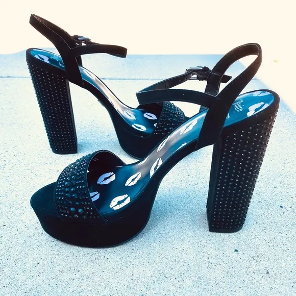 JUICY COUTURE Oliver heels platform sandals black rhinestone studded strappy 10