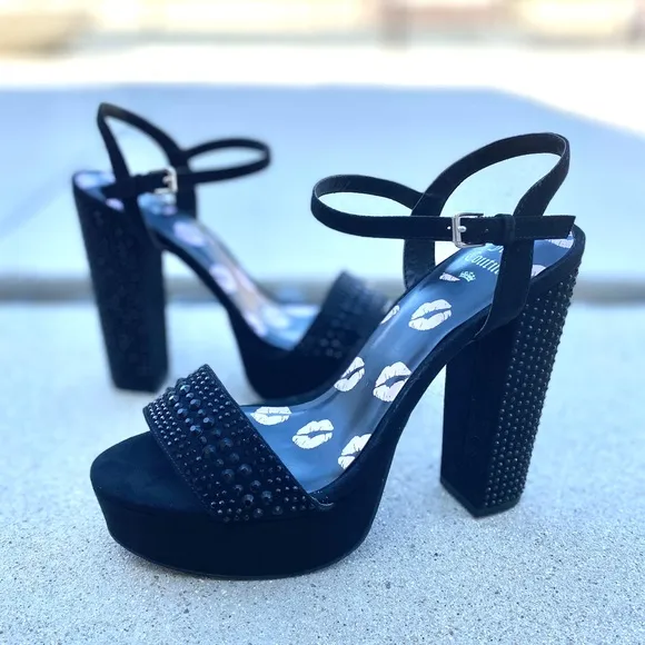 JUICY COUTURE Oliver heels platform sandals black rhinestone studded strappy 10