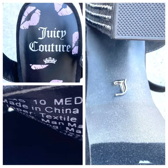JUICY COUTURE Oliver heels platform sandals black rhinestone studded strappy 10