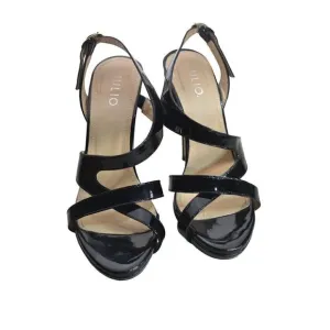 Julio Black Strappy Patent Leather High Heels- LT3156