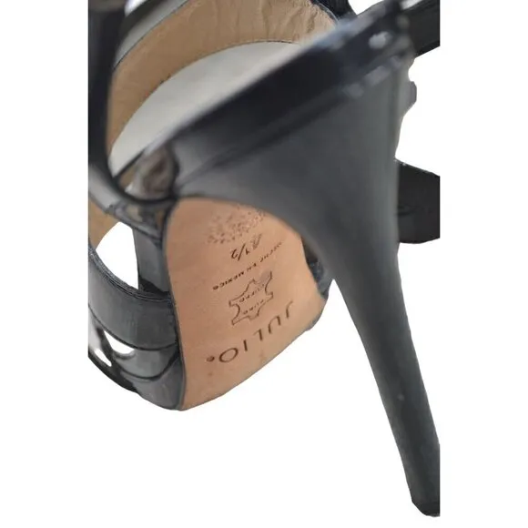 Julio Black Strappy Patent Leather High Heels- LT3156