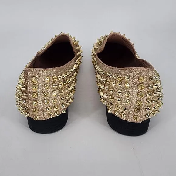 Justar Men's Gold Leather Spike Loafers Size 9