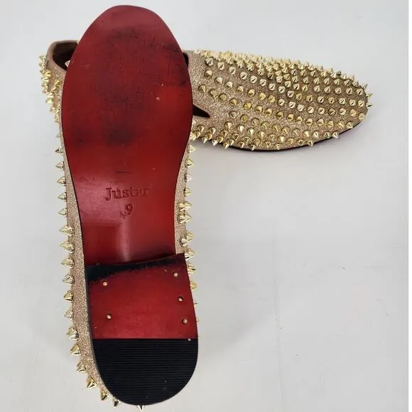 Justar Men's Gold Leather Spike Loafers Size 9