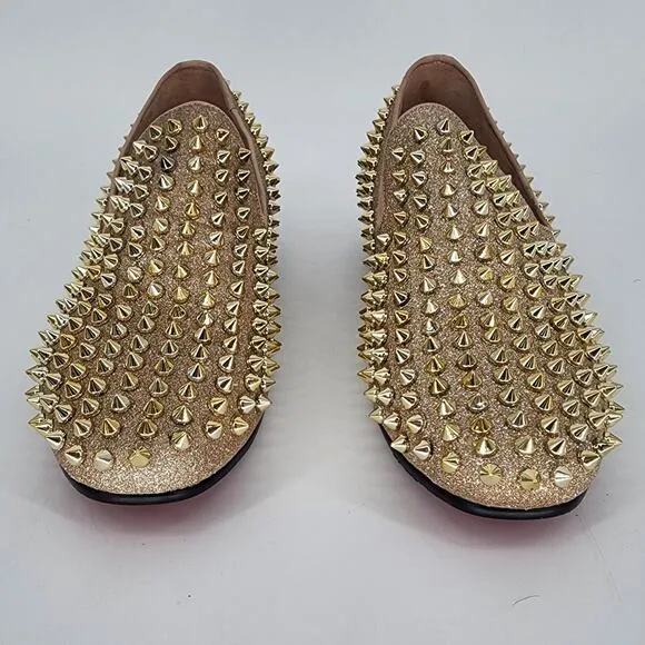 Justar Men's Gold Leather Spike Loafers Size 9
