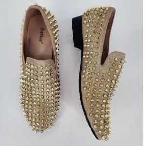 Justar Men's Gold Leather Spike Loafers Size 9