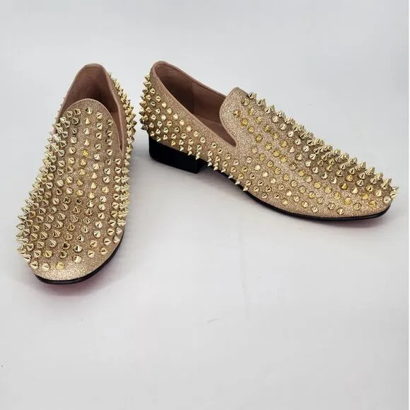 Justar Men's Gold Leather Spike Loafers Size 9
