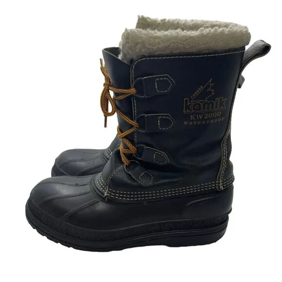 Kamik KW2000 Men's Insulated Waterproof Hunter Duck Boots Size 7 Black Leather