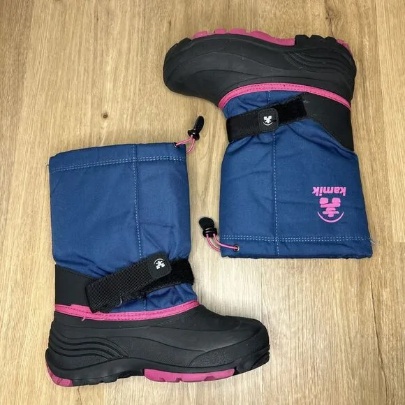 Kamik Rocket Girls 6 Snow Boots Black Blue Pink Waterproof Insulated Winter