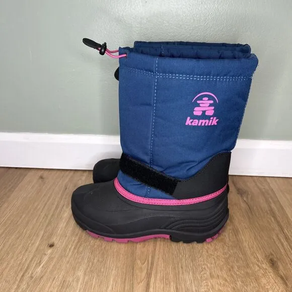 Kamik Rocket Girls 6 Snow Boots Black Blue Pink Waterproof Insulated Winter