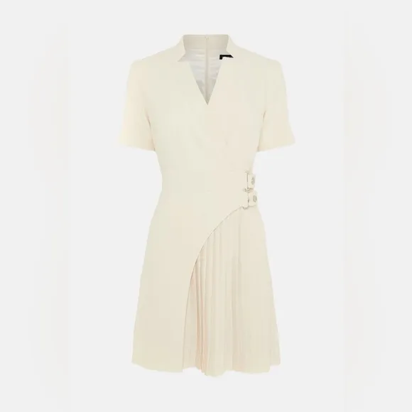 Karen Millen Tailored Military Pleat Notch Neck Wrap Mini Dress - Size US 8