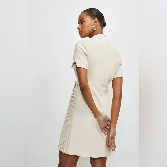 Karen Millen Tailored Military Pleat Notch Neck Wrap Mini Dress - Size US 8