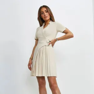 Karen Millen Tailored Military Pleat Notch Neck Wrap Mini Dress - Size US 8