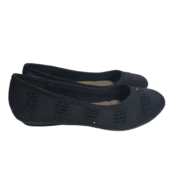 Karen Scott Ralleigh Black Rhinestone Fabric Ballet Flats Sz 6M