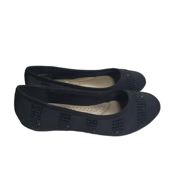 Karen Scott Ralleigh Black Rhinestone Fabric Ballet Flats Sz 6M