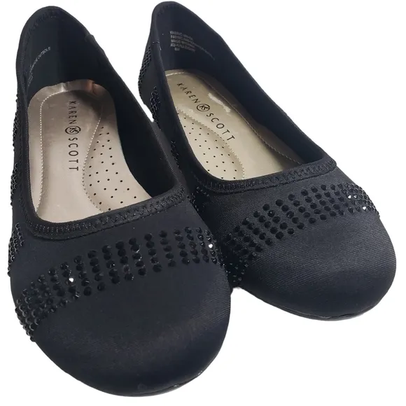 Karen Scott Ralleigh Black Rhinestone Fabric Ballet Flats Sz 6M