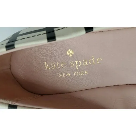 Kate Spade Black &amp; White Suki Bow Pointed Toe Windowpane Plaid Ballet Flats 7.5M
