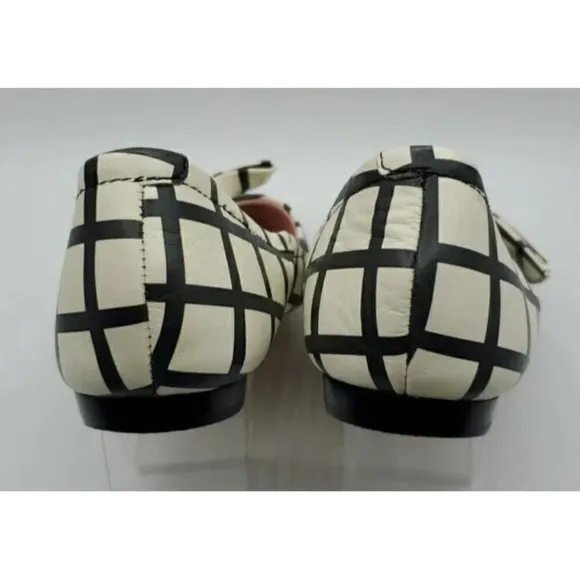 Kate Spade Black &amp; White Suki Bow Pointed Toe Windowpane Plaid Ballet Flats 7.5M