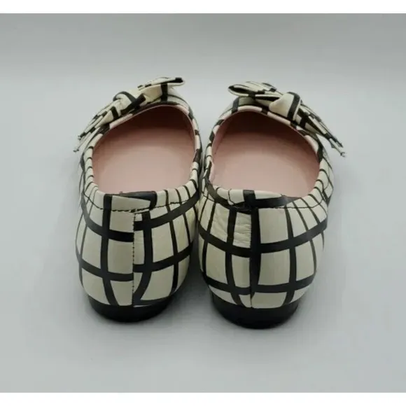 Kate Spade Black &amp; White Suki Bow Pointed Toe Windowpane Plaid Ballet Flats 7.5M
