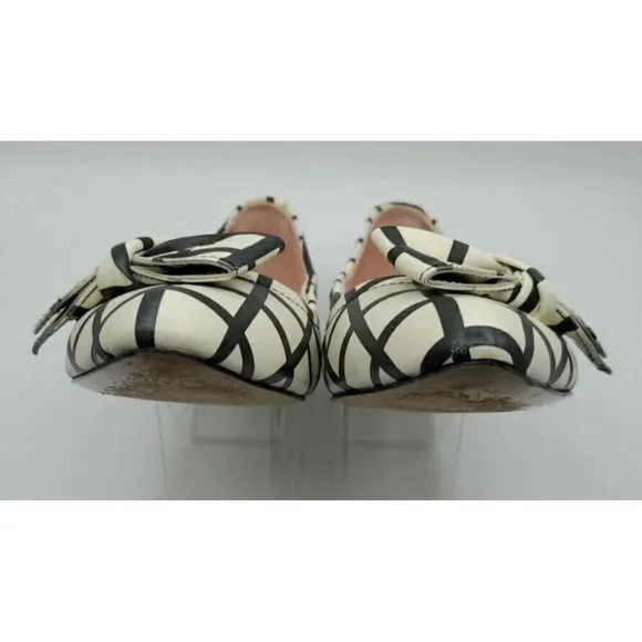 Kate Spade Black &amp; White Suki Bow Pointed Toe Windowpane Plaid Ballet Flats 7.5M