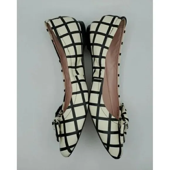 Kate Spade Black &amp; White Suki Bow Pointed Toe Windowpane Plaid Ballet Flats 7.5M