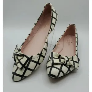 Kate Spade Black &amp; White Suki Bow Pointed Toe Windowpane Plaid Ballet Flats 7.5M