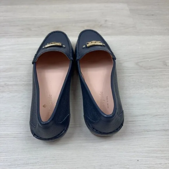 Kate Spade Carmen Leather Loafers Womens 8.5 Navy Blue Pebbled Leather