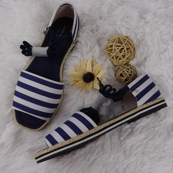 Kate Spade CHANDRA Lace Up Espadrilles Women's Shoes Flats Stripes Summer NIB 7