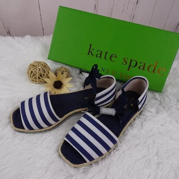 Kate Spade CHANDRA Lace Up Espadrilles Women's Shoes Flats Stripes Summer NIB 7