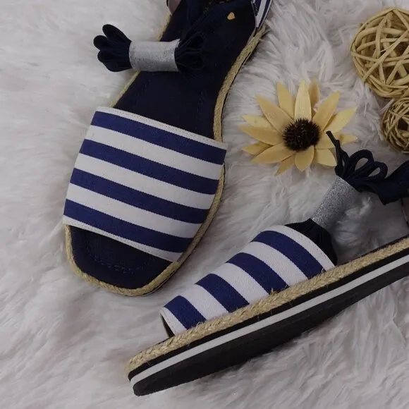 Kate Spade CHANDRA Lace Up Espadrilles Women's Shoes Flats Stripes Summer NIB 7