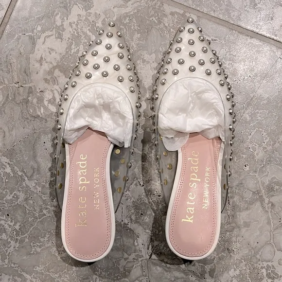 Kate Spade Honor Slip On Embellished Flats in Ivory Size 6.5 New w/Dust Bag $298
