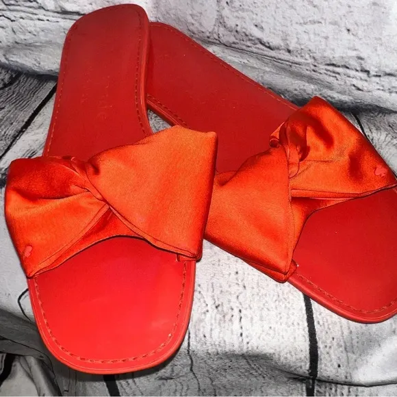 Kate Spade New York Bikini Bow Flat Neoprene Sandals Red Coral Size‎ 8.5 NWOB