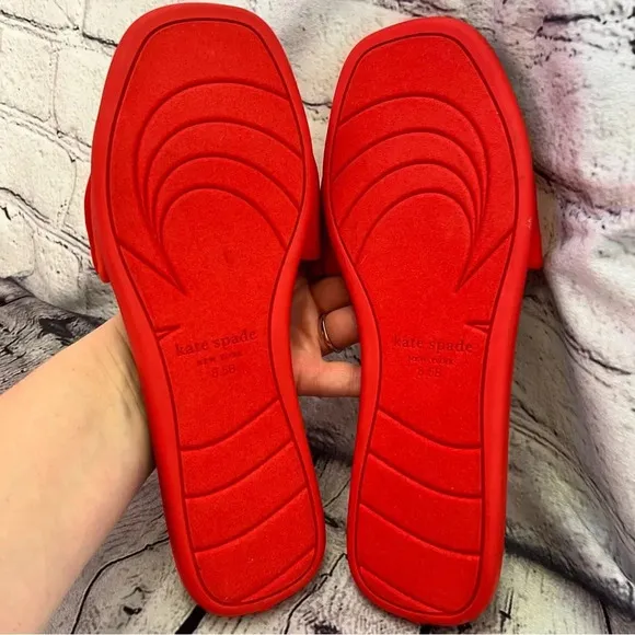 Kate Spade New York Bikini Bow Flat Neoprene Sandals Red Coral Size‎ 8.5 NWOB