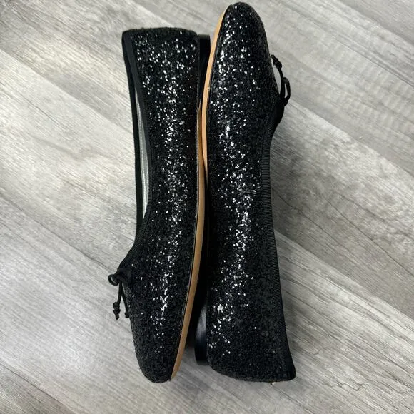 Kate Spade New York Honey Glitter Ballet Flats Black Bow Size 8
