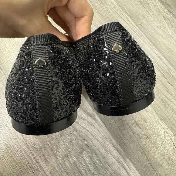 Kate Spade New York Honey Glitter Ballet Flats Black Bow Size 8