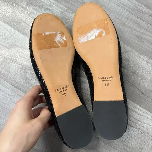 Kate Spade New York Honey Glitter Ballet Flats Black Bow Size 8