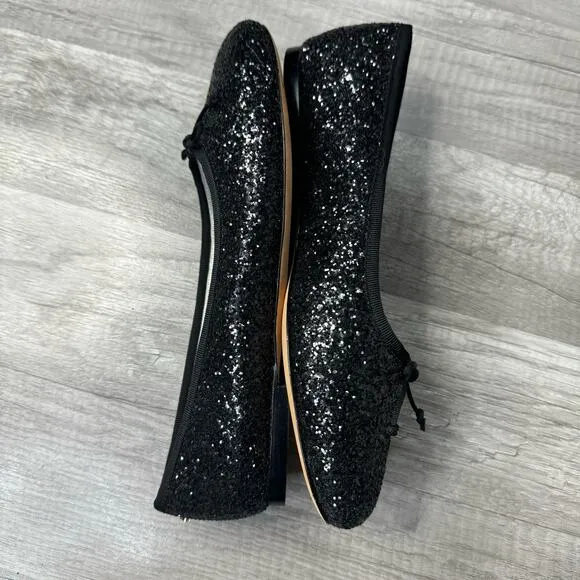Kate Spade New York Honey Glitter Ballet Flats Black Bow Size 8