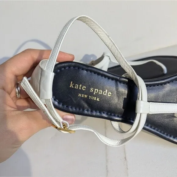 Kate Spade New York White Leather Tstrap Tong Strappy Sandals Women's Size 8