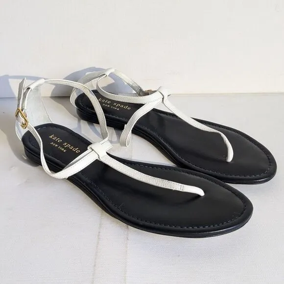 Kate Spade New York White Leather Tstrap Tong Strappy Sandals Women's Size 8