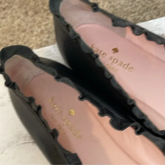 Kate Spade Nicole Leather Pointed Toe Ruffled Ballet Flats