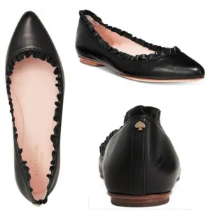 Kate Spade Nicole Leather Pointed Toe Ruffled Ballet Flats