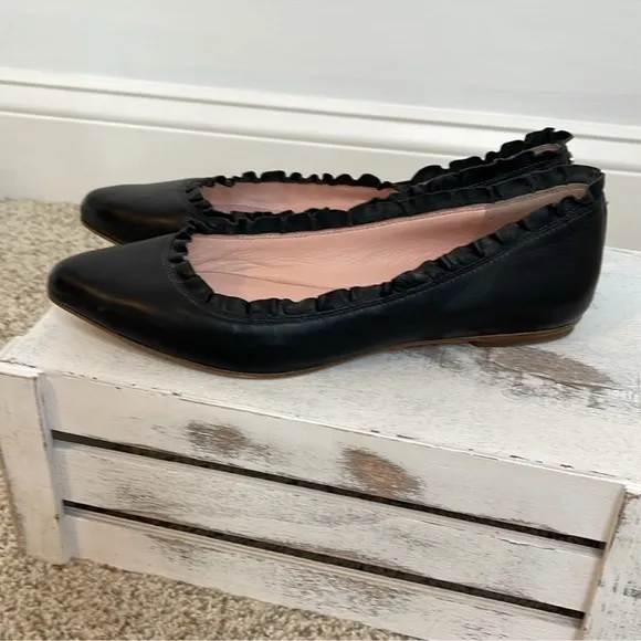 Kate Spade Nicole Leather Pointed Toe Ruffled Ballet Flats