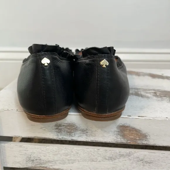 Kate Spade Nicole Leather Pointed Toe Ruffled Ballet Flats