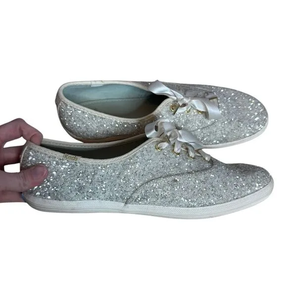 Keds Kate Spade metallic chunky glitter sparkly lace up sneakers size 8.5W