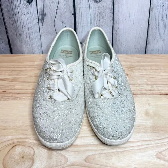 Keds Kate Spade metallic chunky glitter sparkly lace up sneakers size 8.5W