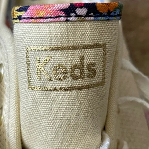 Keds Rifle Paper Co Triple Kick Natural Raffia Floral Flatform Sneaker Mule Sz 8