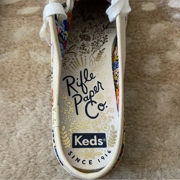 Keds Rifle Paper Co Triple Kick Natural Raffia Floral Flatform Sneaker Mule Sz 8