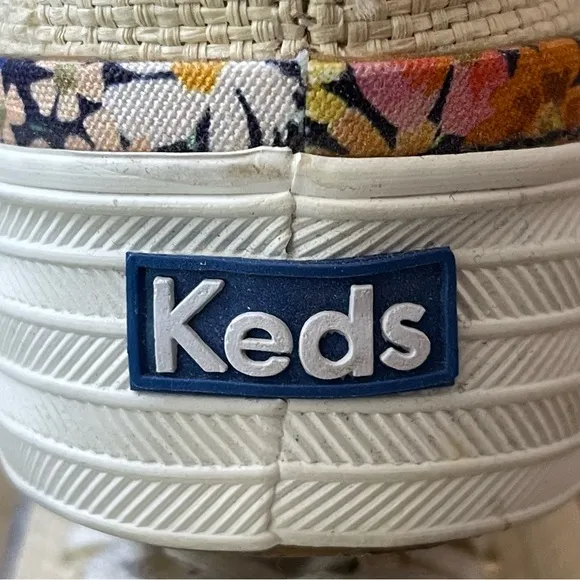 Keds Rifle Paper Co Triple Kick Natural Raffia Floral Flatform Sneaker Mule Sz 8