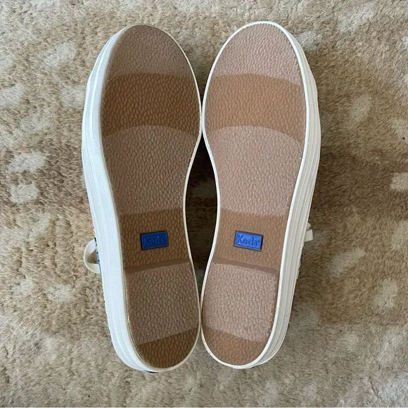 Keds Rifle Paper Co Triple Kick Natural Raffia Floral Flatform Sneaker Mule Sz 8