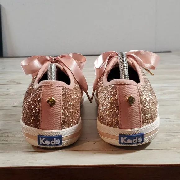 Keds x Kate Spade Rose Gold Pink Glitter Sneakers Super Cute Size‎ 6